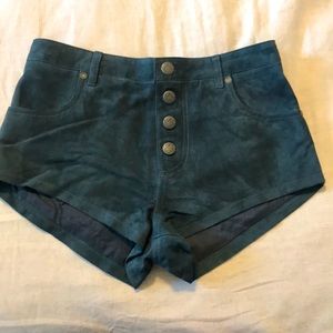 Free People RARE Suede Real Leather Micro Shorts Blue Green Size 0 25 XS High
